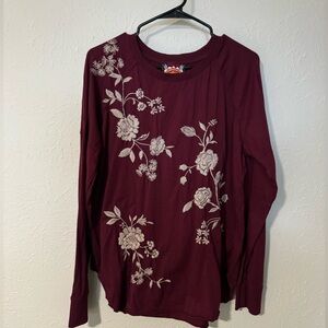 Johnny Was Vixie Raglan Crew Thermal Top Burgundy Size L
